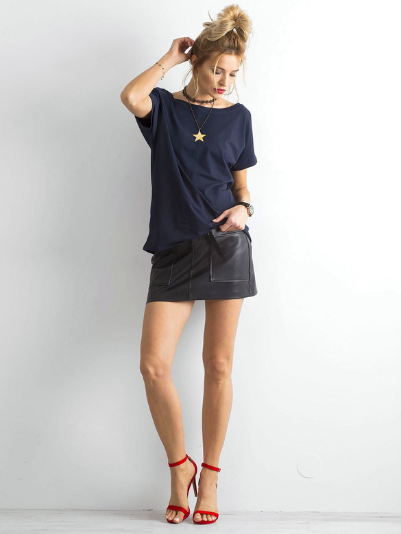 T-shirt basic z dekoltem z tyłu Feel Good granatowy (4662-37P)
