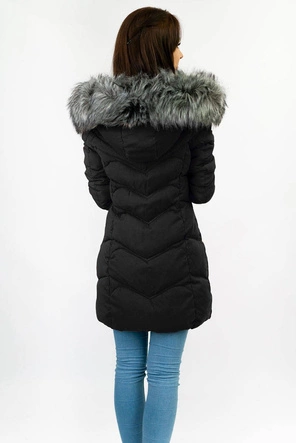 DŁUŻSZA PIKOWANA DAMSKA KURTKA ZIMOWA Z KAPTUREM CZARNA (B2643)