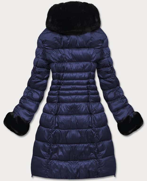 DŁUŻSZA DAMSKA PIKOWANA KURTKA ZIMOWA GRANATOWA (J19-017)