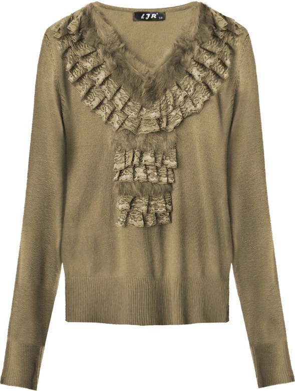 SWETEREK Z OZDOBNYM ŻABOTEM BEŻOWY (X1535X)