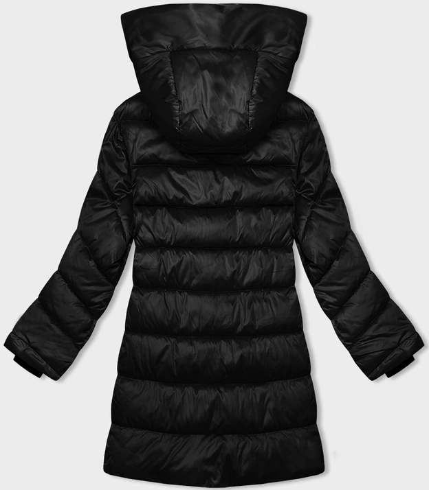 Zimowa kurtka damska z asymetrycznym zamkiem czarna (B8167-1)