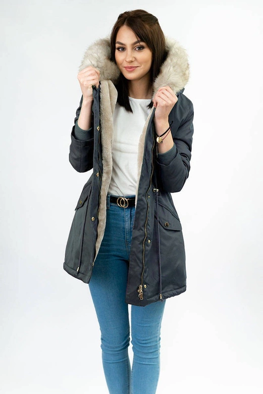 DAMSKA PARKA ZIMOWA NA FUTERKU GRANATOWA (B508)