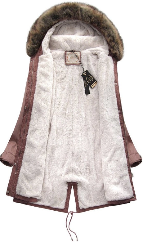 Damska parka zimowa na misiu z kapturem antyczny róż (7992-PLUS)