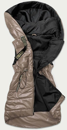 BŁYSZCZĄCA KAMIZELKA Z KAPTUREM CAPPUCCINO (B9783-12)