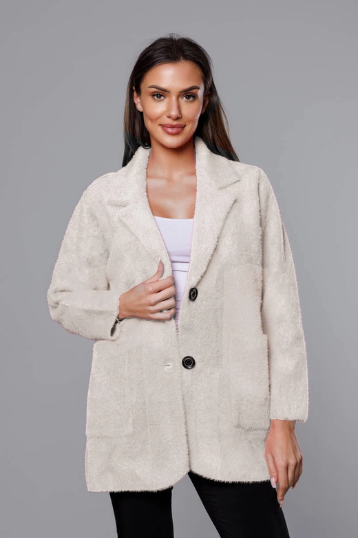 Krótka wełniana narzutka alpaka beżowa (7108-1)