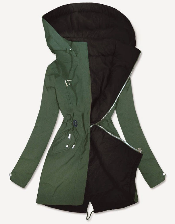 DWUSTRONNA PARKA DAMSKA Z KAPTUREM KHAKI-CZARNA (W354)