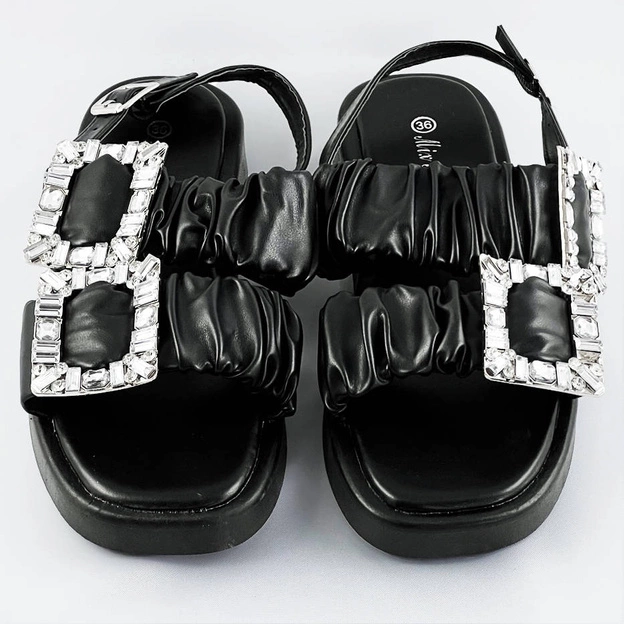 Damskie sandały z cyrkoniami czarne (cm-62)