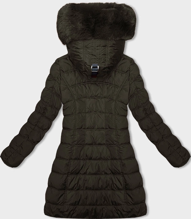 Zimowa kurtka damska z kapturem khaki (2M-21013)