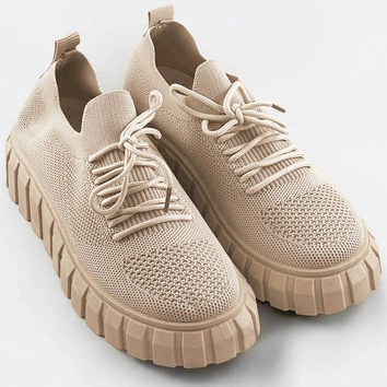 Ażurowe buty sznurowane beżowe (aa37)