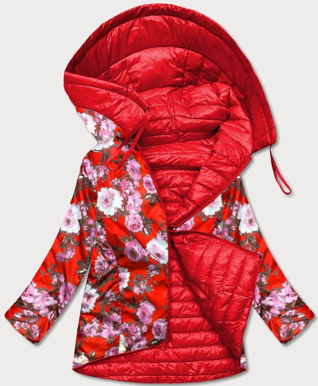 Dwustronna kurtka damska kwiaty czerwona (pc-6105-16)