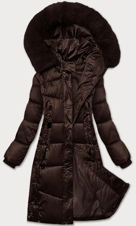Zimowa pikowana kurtka plus size z kapturem S'west czekoladowa (B8267-14)
