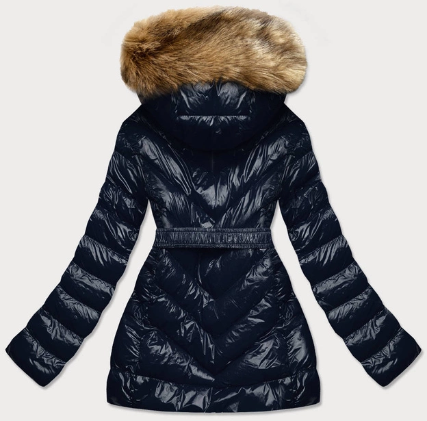 Błyszcząca kurtka zimowa na misiu granat (w673)