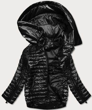 Asymetryczna kurtka damska z kapturem czarna (pc-6106-1)