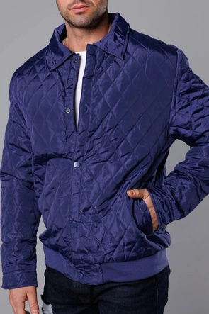 Pikowana kurtka męska z kołnierzem granatowa (58M13081-215)