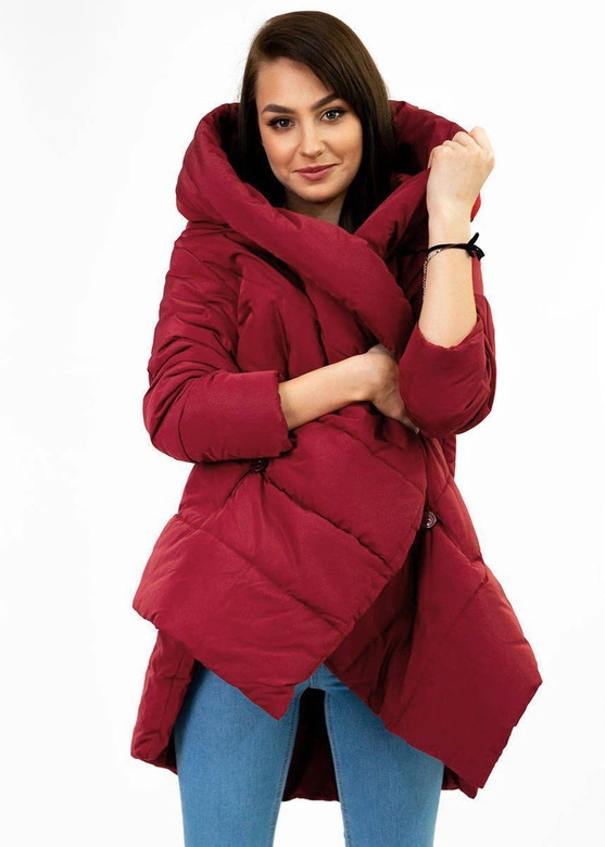 ASYMETRYCZNA DAMSKA KURTKA ZIMOWA CZERWONA (700ART)