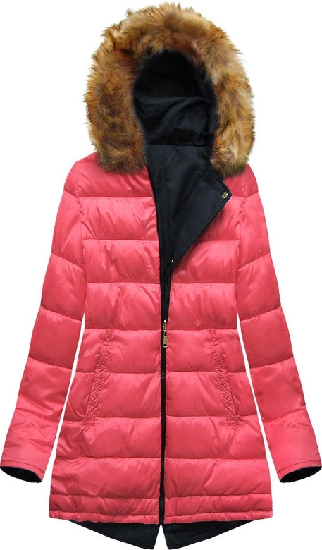 DWUSTRONNA ZIMOWA PARKA DAMSKA Z KAPTUREM GRANATOWO-CZERWONA (B2636)