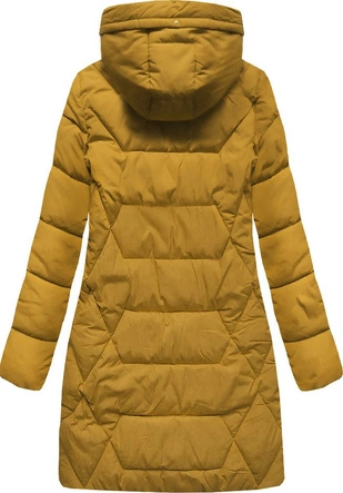 DŁUŻSZA ZIMOWA KURTKA DAMSKA Z KAPTUREM ŻÓŁTA (B9902)