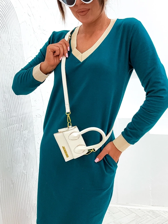 Bawełniana sukienka z ozdobnymi ściągaczami morska (770)