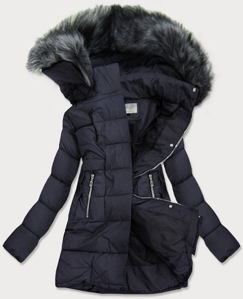 DAMSKA KURTKA PIKOWANA ZIMOWA Z KAPTUREM GRANATOWA (17-032)