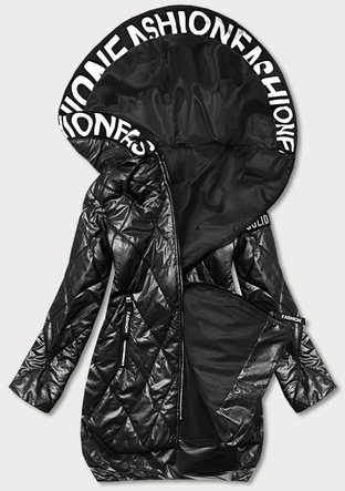 Pikowana kurtka z kapturem czarna (B8082-1)