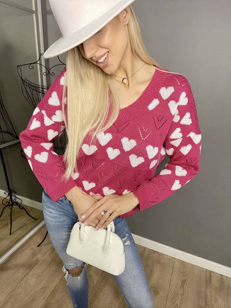 SWETER DAMSKI W SERDUSZKA RÓŻOWY (670ART)