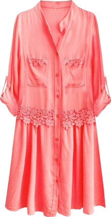 BAWEŁNIANA SUKIENKA KOSZULOWA NEONOWY KORAL (307ART)