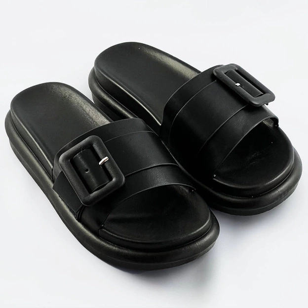 Damskie klapki z klamrą czarne (xa136)