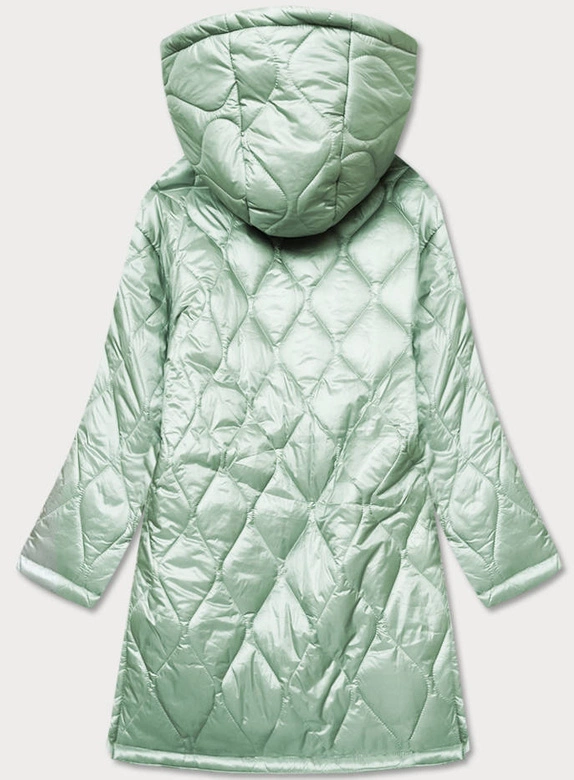 Oversizowa pikowana kurtka damska z kapturem miętowa (ag5-010)