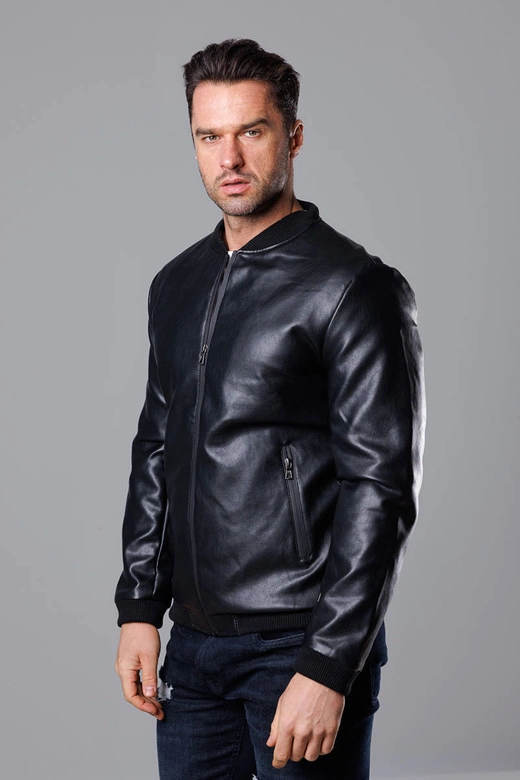 Męska bomberka ekoskóra czarna (11Z8015)