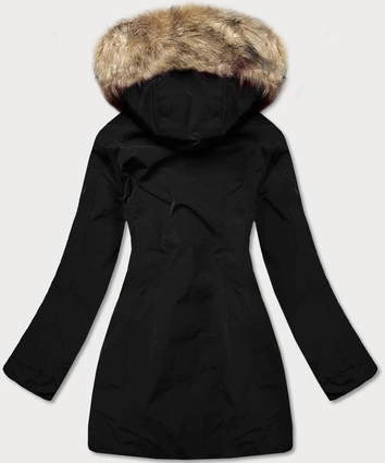 ZIMOWA KURTKA DAMSKA Z FUTRZANĄ STÓJKĄ CZARNA (CAN-583BIG)