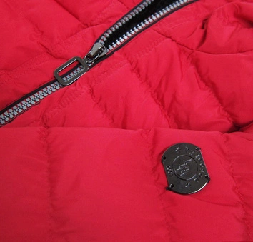 PIKOWANA ZIMOWA KURTKA DAMSKA Z KAPTUREM CZERWONA (M-133)