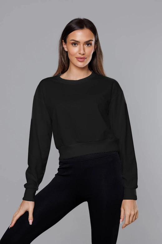 Cienka krótka bluza dresowa damska czarna (8B938-3)
