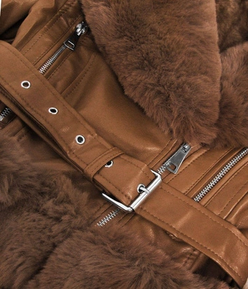 RAMONESKA Z FUTRZANYM KOŁNIERZEM BRĄZOWA (0580)