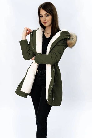 Damska parka zimowa na misiu khaki (w378)