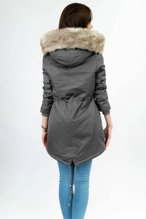 DAMSKA PARKA ZIMOWA NA FUTERKU CIEMNOSZARA (B508)