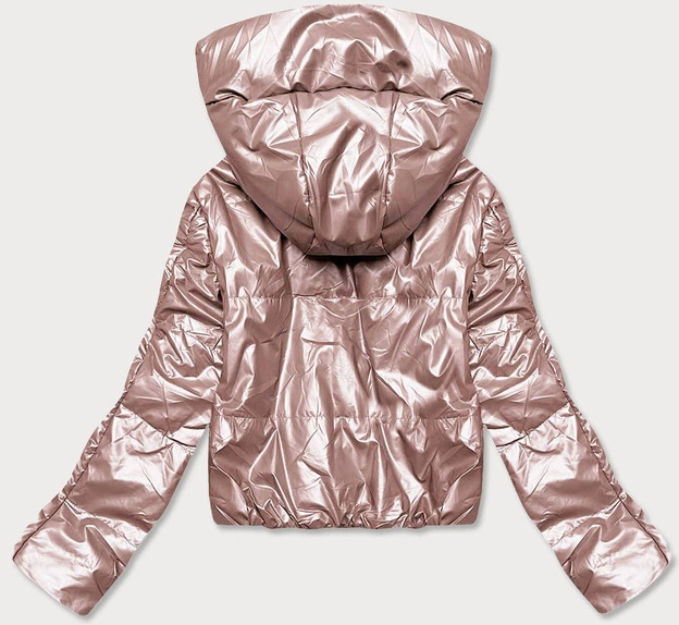 Krótka kurtka damska perłowy róż (B8138-51)