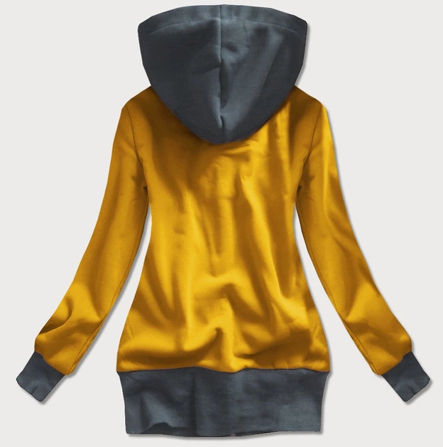 DŁUGA BLUZA DAMSKA Z ASYMETRYCZNYM ZAMKIEM MUSZTARDOWA (560)