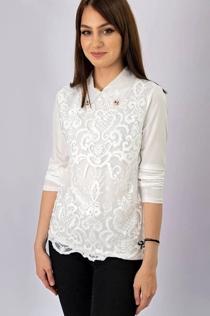 ELEGANCKA BLUZKA Z KOŁNIERZYKIEM ECRU (8522)