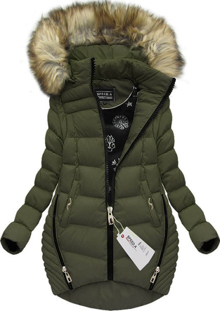 ASYMETRYCZNA KURTKA/BEZRĘKAWNIK Z KAPTUREM KHAKI (W816)
