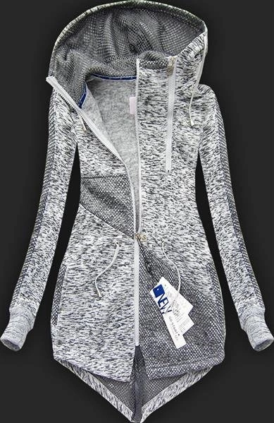 GRUBA BLUZA Z KAPTUREM JASNOSZARA (LX9942)