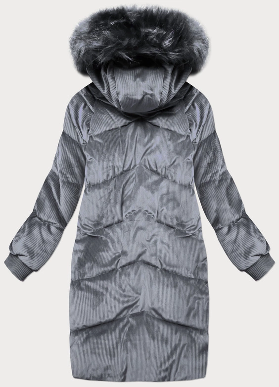 Sztruksowa zimowa kurtka damska z kapturem szara (7764)