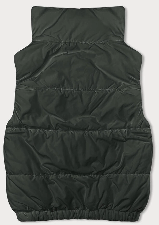 Krótki puchowy bezrękawnik damski ze stójką army (16M9092-136)