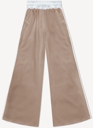 Luźne spodnie damskie z lampasami karmel (764ART)