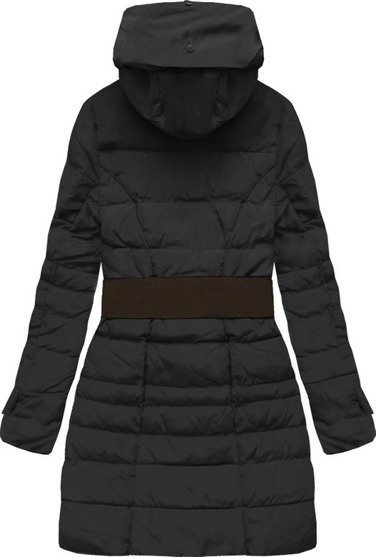 KURTKA Z KAPTUREM I PASKIEM CZARNA (X1213X)