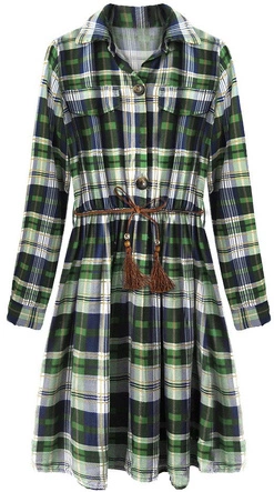 BAWEŁNIANA SUKIENKA W KRATKĘ GRANATOWO-ZIELONA (188ART)