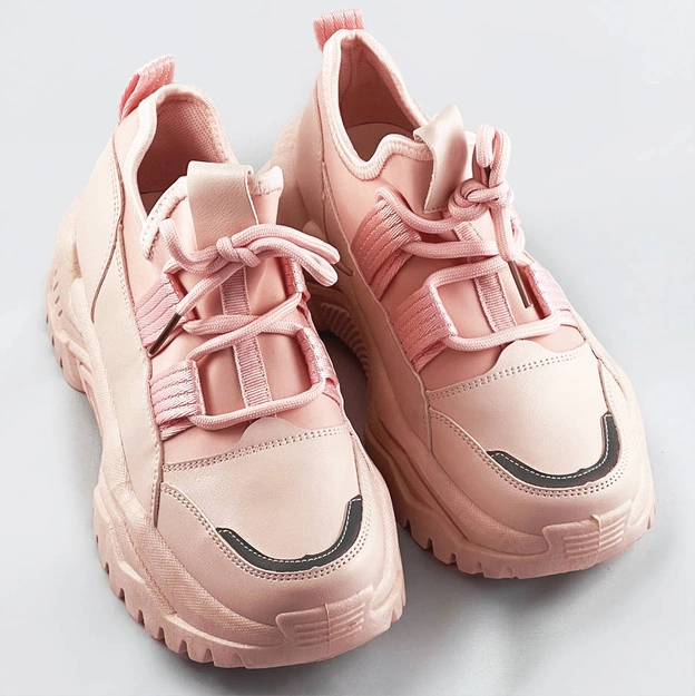 Sznurowane sneakersy na platformie różowe (ra5)