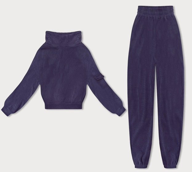 Dresowy komplet damski typu wafel śliwkowy (AMG-339A)