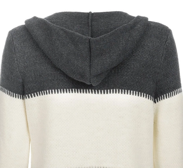 TRZYKOLOROWY KARDIGAN Z KAPTUREM CIEMNOSZARY (119ART)