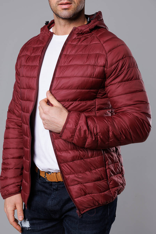 Pikowana kurtka męska z kapturem bordo (HM112-6)