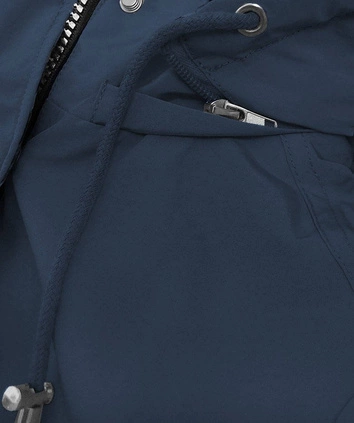 DWUSTRONNA PARKA DAMSKA Z KAPTUREM GRANATOWA W KROPKI (W354-1BIG)